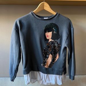 Zara Girl Combination Sweatshirt (size 13-14) greyish blue